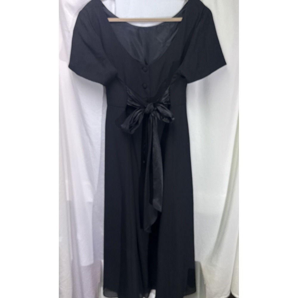 VTG Stephanie Andrews Button Back‎ Prairie Midi Dress 16 Whimsigoth Satin Tie
